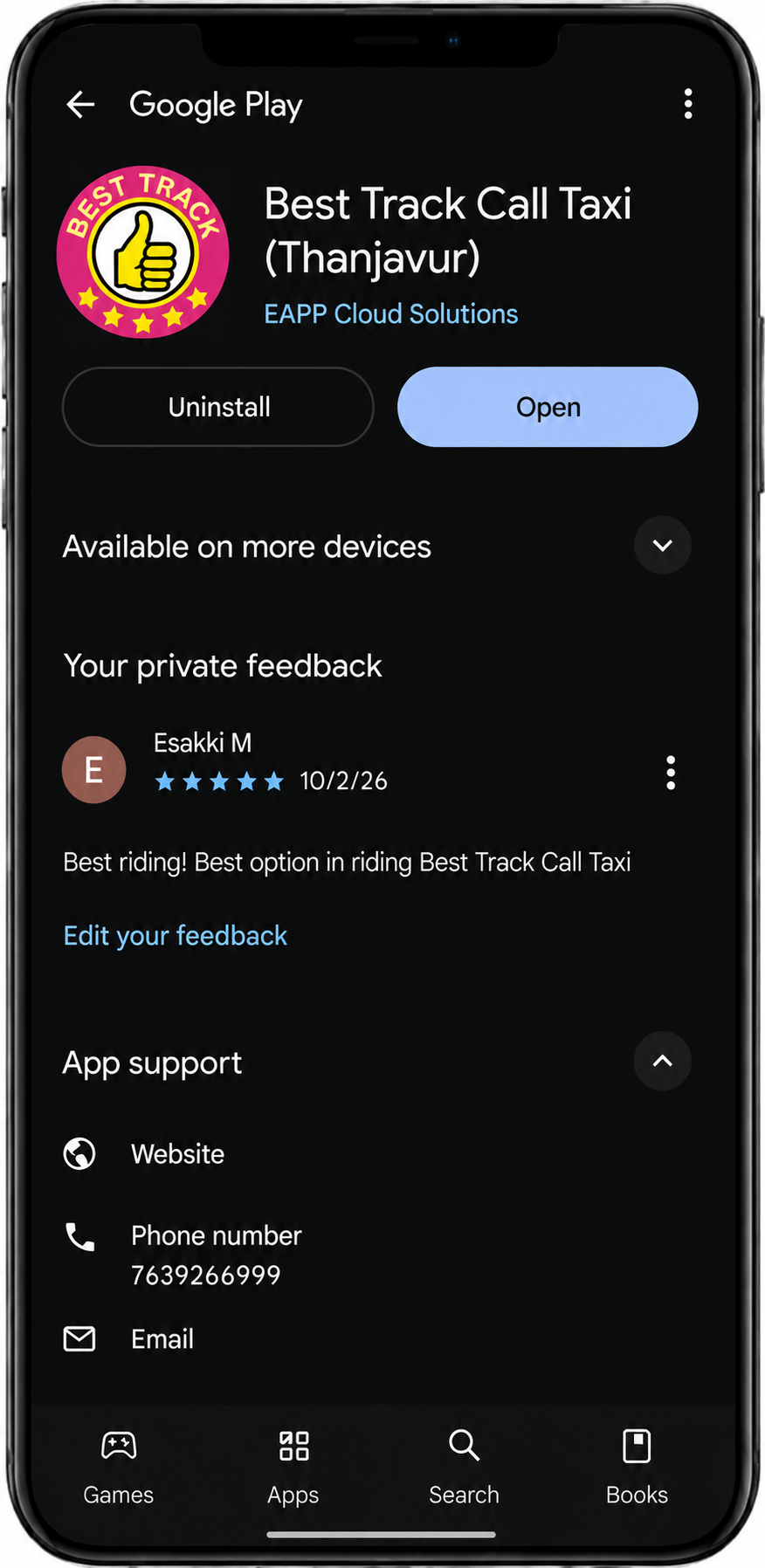 BEST TRACK CALL TAXI app install screen on mobile